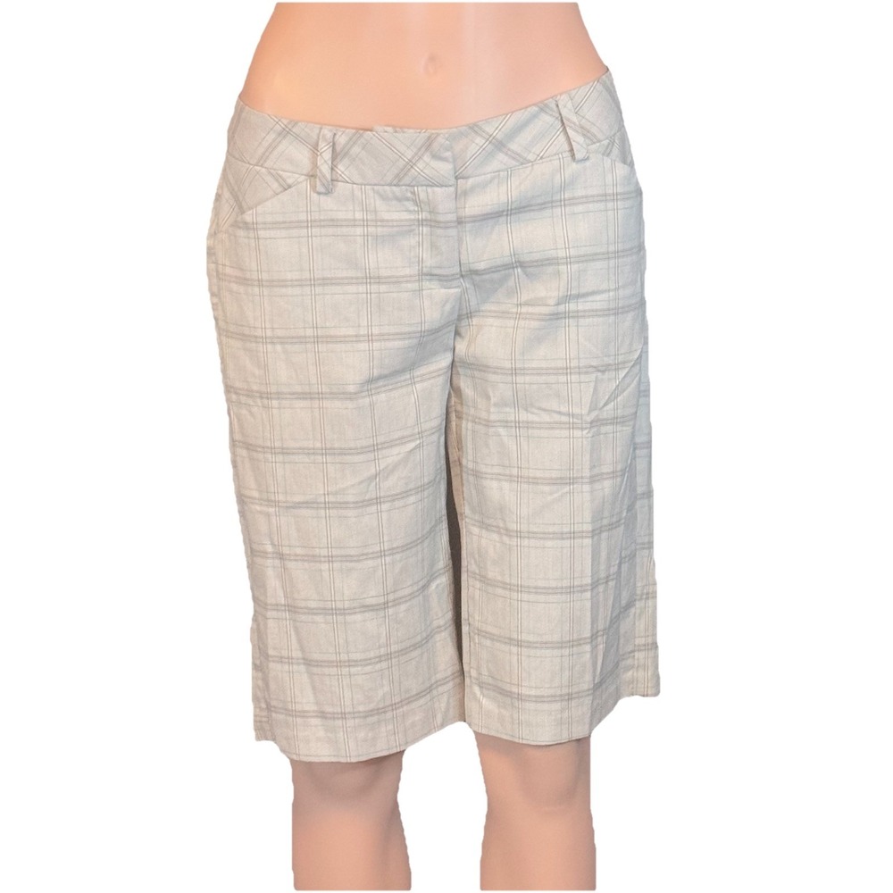 Copper Key Gray White Plaid Bermuda Golf Shorts Knee Length Pockets Womens 5